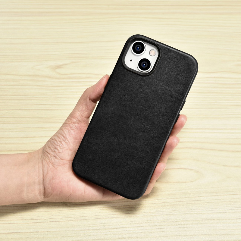 iPhone 14 magnetinis odinis dėklas su MagSafe Oil Wax Premium Leather Case juodu