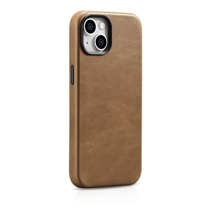 iPhone 14 magnetinis odinis dėklas su MagSafe Oil Wax Premium Leather Case šviesiai rudos spalvos