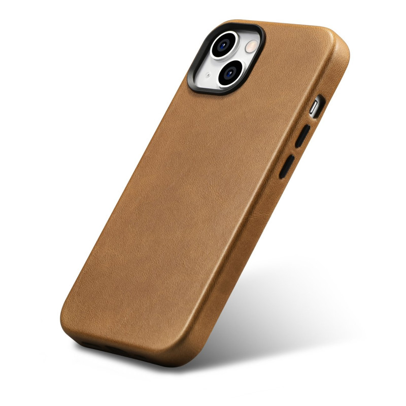 iPhone 14 magnetinis odinis dėklas su MagSafe Oil Wax Premium Leather Case šviesiai rudos spalvos