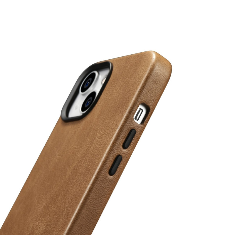 iPhone 14 magnetinis odinis dėklas su MagSafe Oil Wax Premium Leather Case šviesiai rudos spalvos