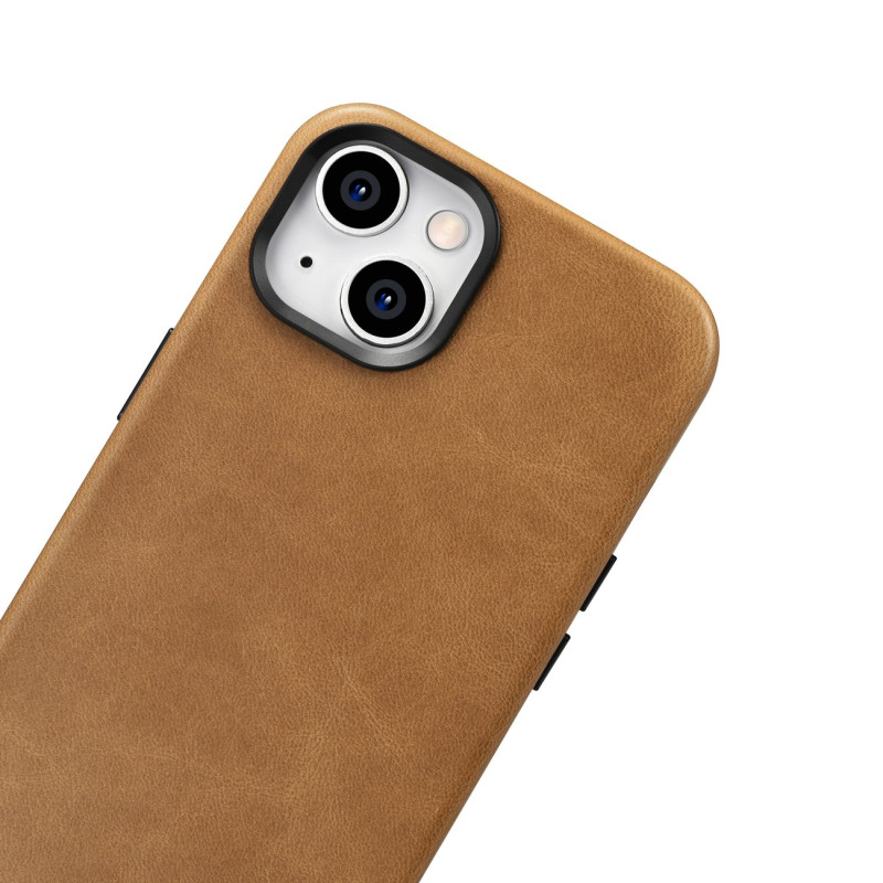 iPhone 14 magnetinis odinis dėklas su MagSafe Oil Wax Premium Leather Case šviesiai rudos spalvos