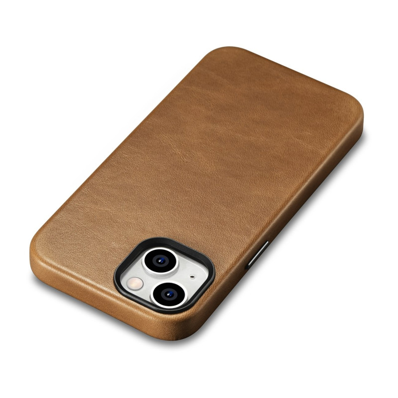 iPhone 14 magnetinis odinis dėklas su MagSafe Oil Wax Premium Leather Case šviesiai rudos spalvos