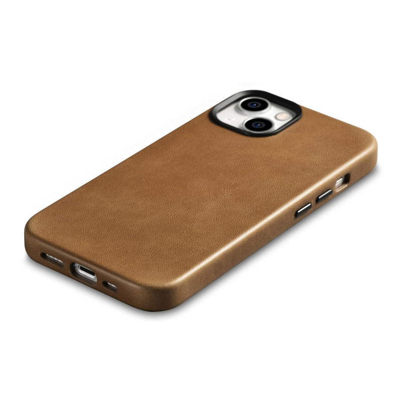 iPhone 14 magnetinis odinis dėklas su MagSafe Oil Wax Premium Leather Case šviesiai rudos spalvos