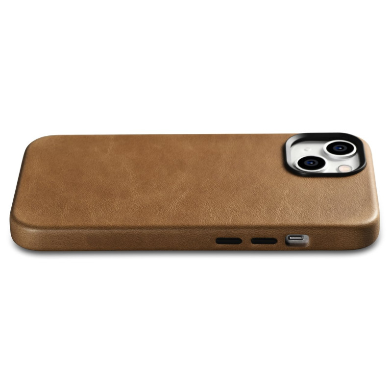 iPhone 14 magnetinis odinis dėklas su MagSafe Oil Wax Premium Leather Case šviesiai rudos spalvos