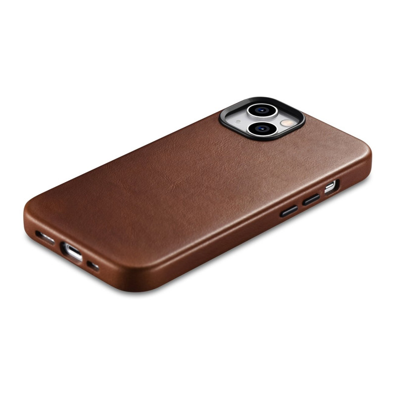 iPhone 14 magnetinis odinis dėklas su MagSafe Oil Wax Premium Leather Case rudos spalvos