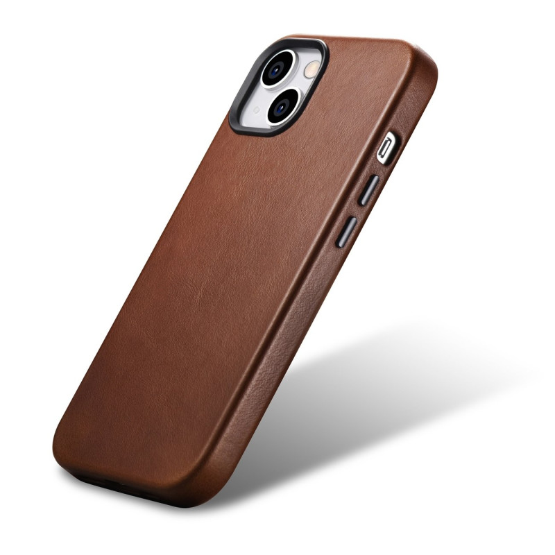iPhone 14 magnetinis odinis dėklas su MagSafe Oil Wax Premium Leather Case rudos spalvos
