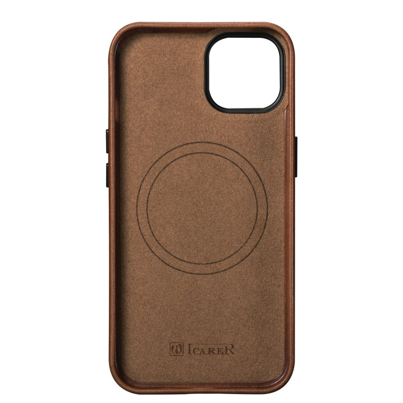 iPhone 14 magnetinis odinis dėklas su MagSafe Oil Wax Premium Leather Case rudos spalvos