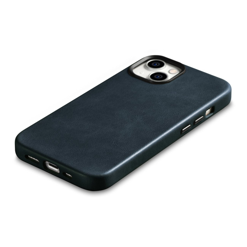 iPhone 14 magnetinis odinis dėklas su MagSafe Oil Wax Premium Leather Case tamsiai mėlynu dėklu