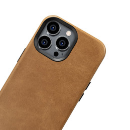 
iPhone 14 Pro magnetinis odinis dėklas su MagSafe Oil Wax Premium Leather Case šviesiai rudos spalvos
