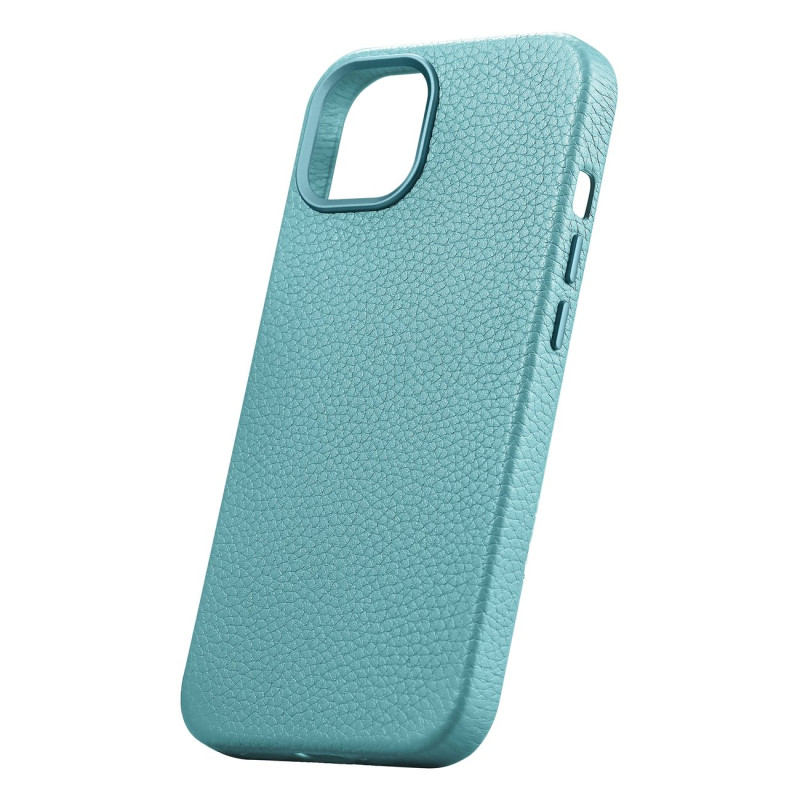 iPhone 14 magnetinis odinis dėklas su MagSafe Litchi Premium Leather Case žalia spalva