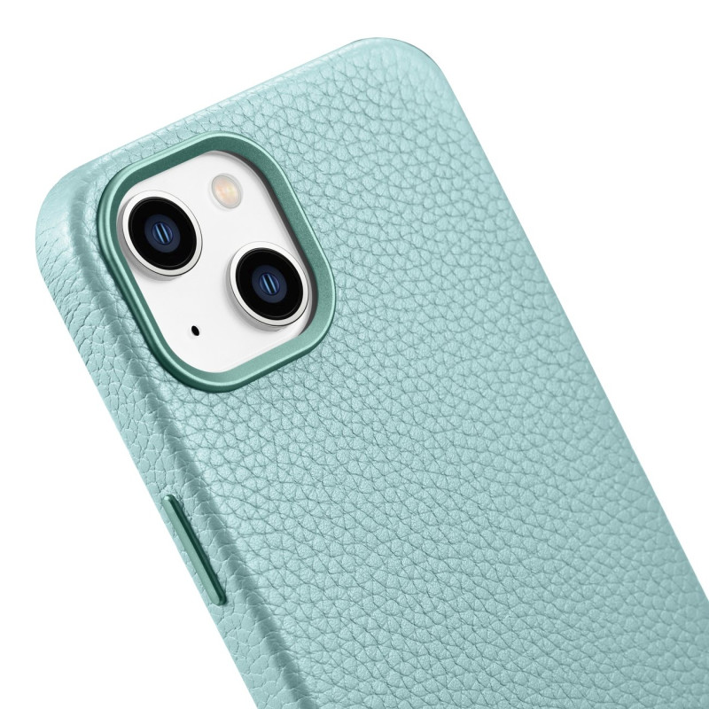 iPhone 14 magnetinis odinis dėklas su MagSafe Litchi Premium Leather Case žalia spalva