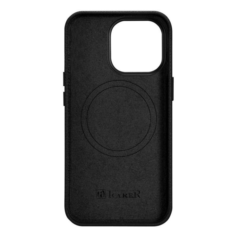iPhone 14 Pro magnetinis odinis dėklas su MagSafe Litchi Premium Leather Case juodu