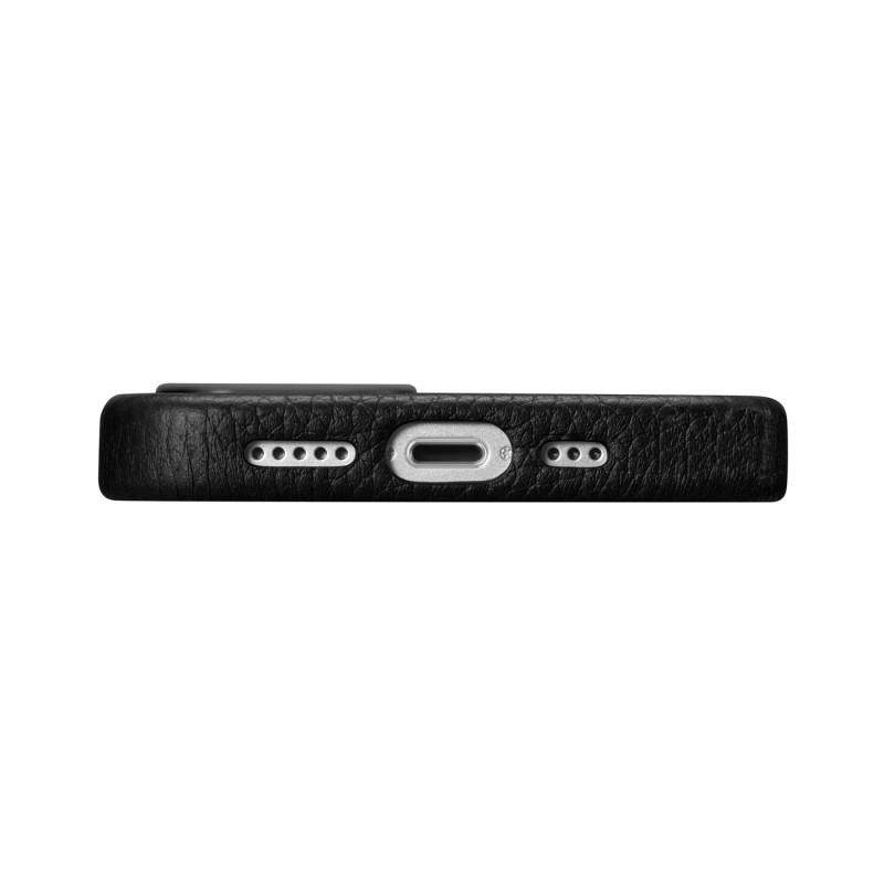iPhone 14 Pro magnetinis odinis dėklas su MagSafe Litchi Premium Leather Case juodu