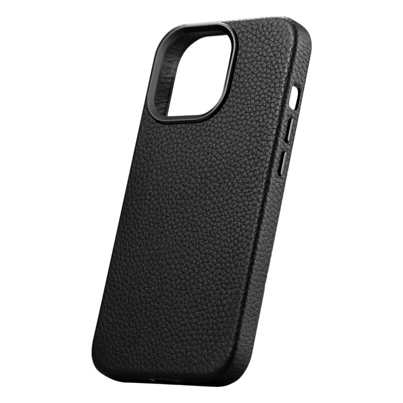 iPhone 14 Pro magnetinis odinis dėklas su MagSafe Litchi Premium Leather Case juodu