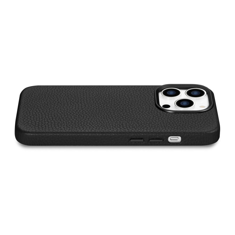 iPhone 14 Pro magnetinis odinis dėklas su MagSafe Litchi Premium Leather Case juodu