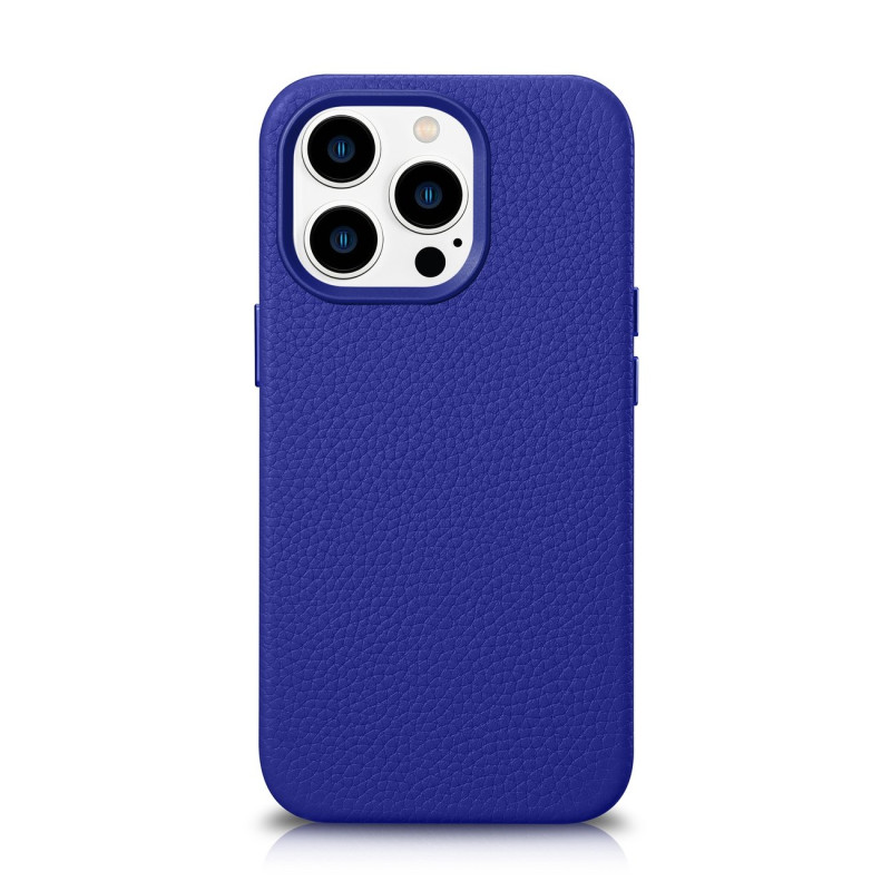 
„iPhone 14 Pro“ magnetinis odinis dėklas su „MagSafe Litchi Premium Leather Case“ tamsiai mėlynu dėklu
