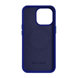 
„iPhone 14 Pro“ magnetinis odinis dėklas su „MagSafe Litchi Premium Leather Case“ tamsiai mėlynu dėklu
