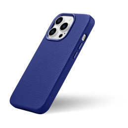 
„iPhone 14 Pro“ magnetinis odinis dėklas su „MagSafe Litchi Premium Leather Case“ tamsiai mėlynu dėklu
