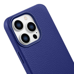 
„iPhone 14 Pro“ magnetinis odinis dėklas su „MagSafe Litchi Premium Leather Case“ tamsiai mėlynu dėklu
