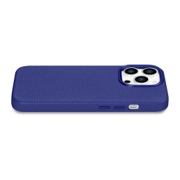 
„iPhone 14 Pro“ magnetinis odinis dėklas su „MagSafe Litchi Premium Leather Case“ tamsiai mėlynu dėklu
