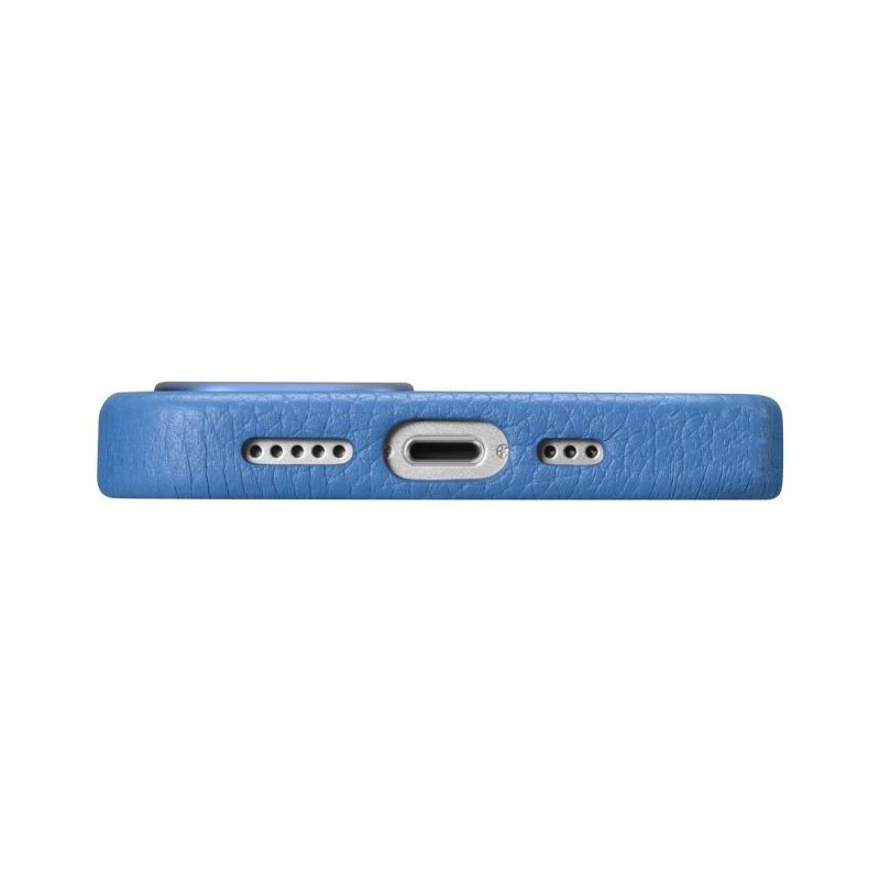 „iPhone 14 Pro“ magnetinis odinis dėklas su „MagSafe Litchi Premium Leather Case“ mėlynu dėklu