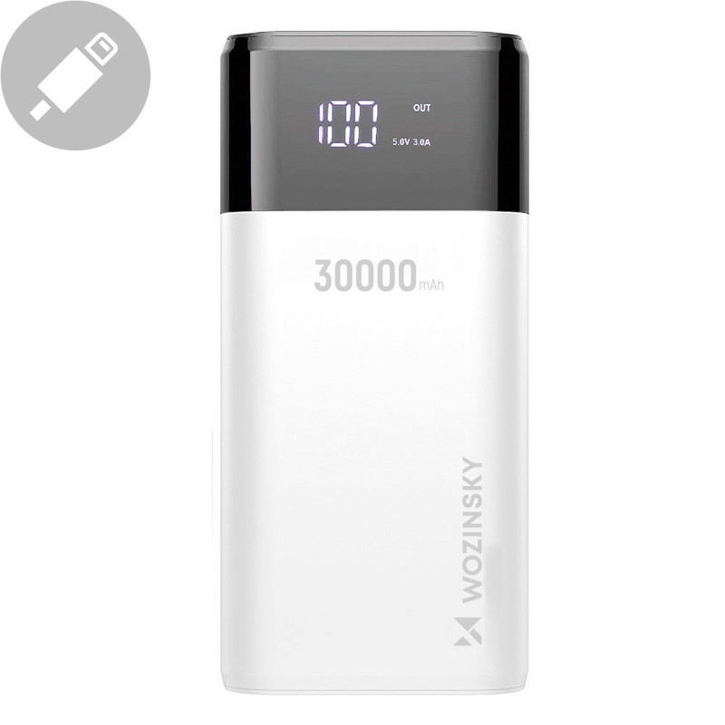 Powerbank 30000mAh Li-Po 4 x USB su LCD ekranu 2 A baltas