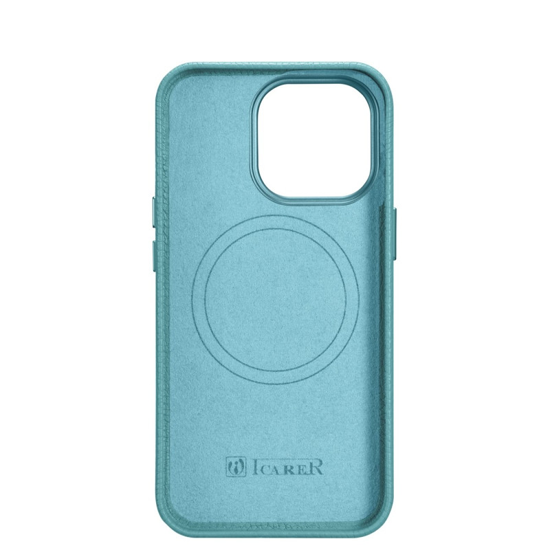 iPhone 14 Pro magnetinis odinis dėklas su MagSafe Litchi Premium Leather Case žalia spalva