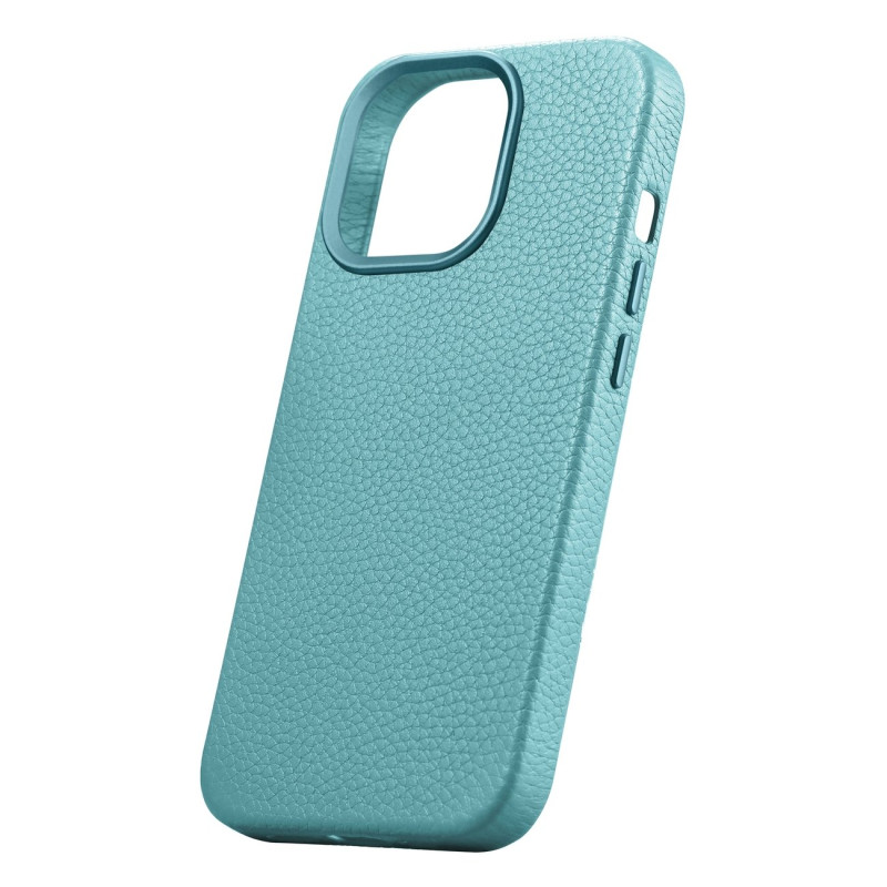 iPhone 14 Pro magnetinis odinis dėklas su MagSafe Litchi Premium Leather Case žalia spalva