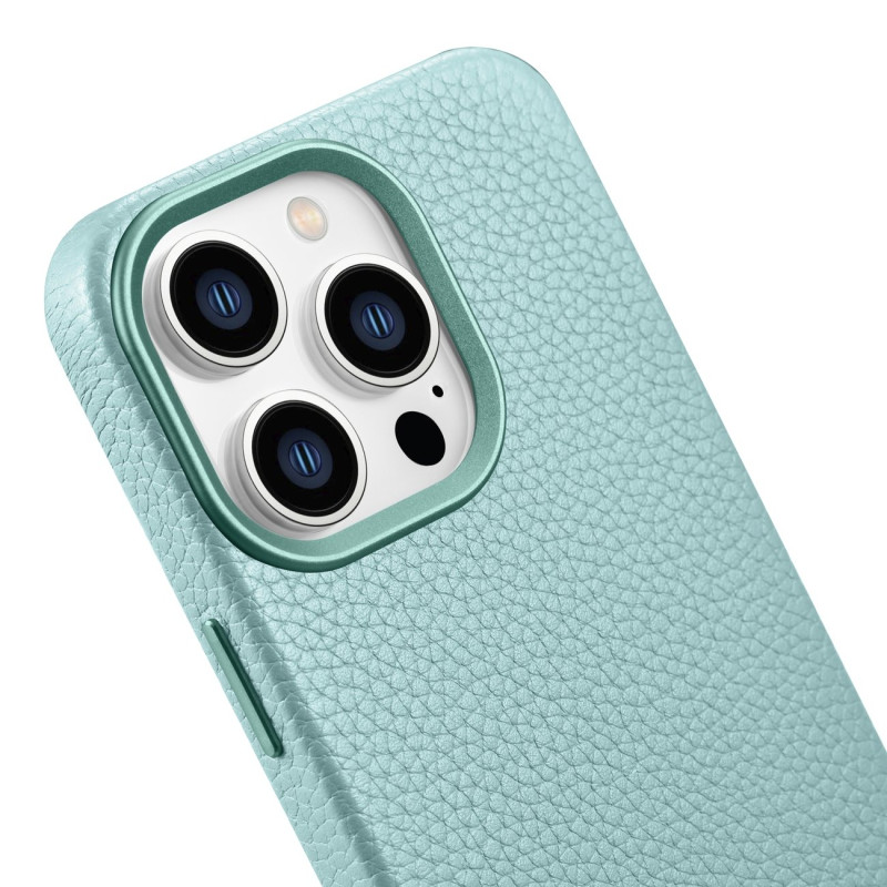 iPhone 14 Pro magnetinis odinis dėklas su MagSafe Litchi Premium Leather Case žalia spalva