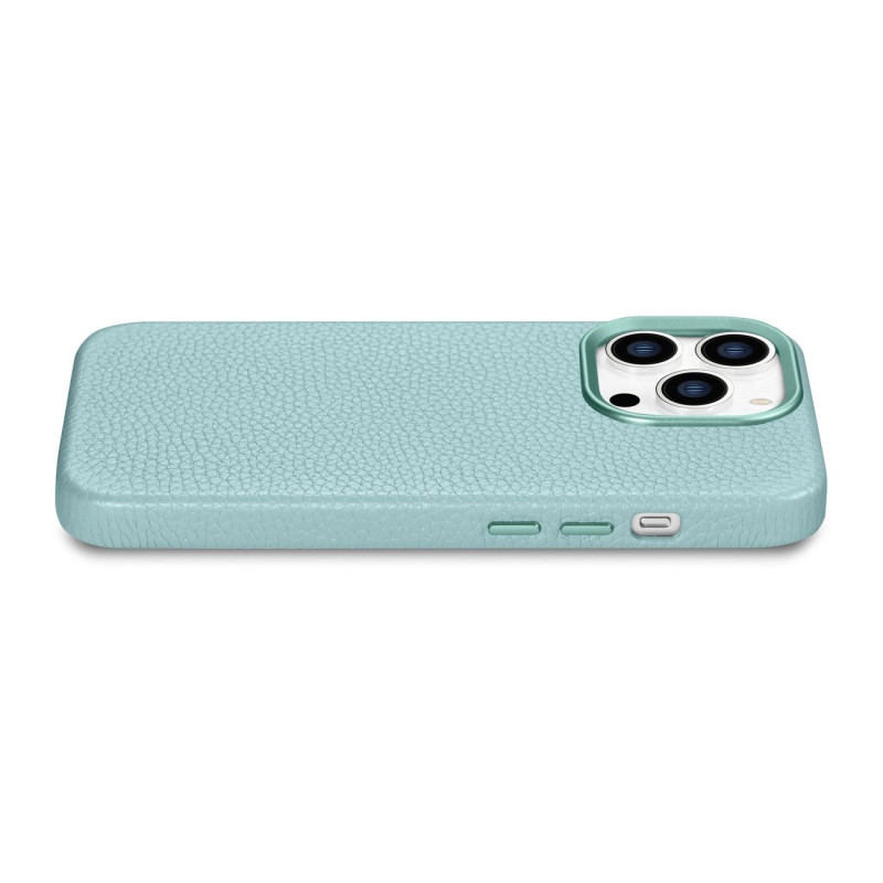 iPhone 14 Pro magnetinis odinis dėklas su MagSafe Litchi Premium Leather Case žalia spalva