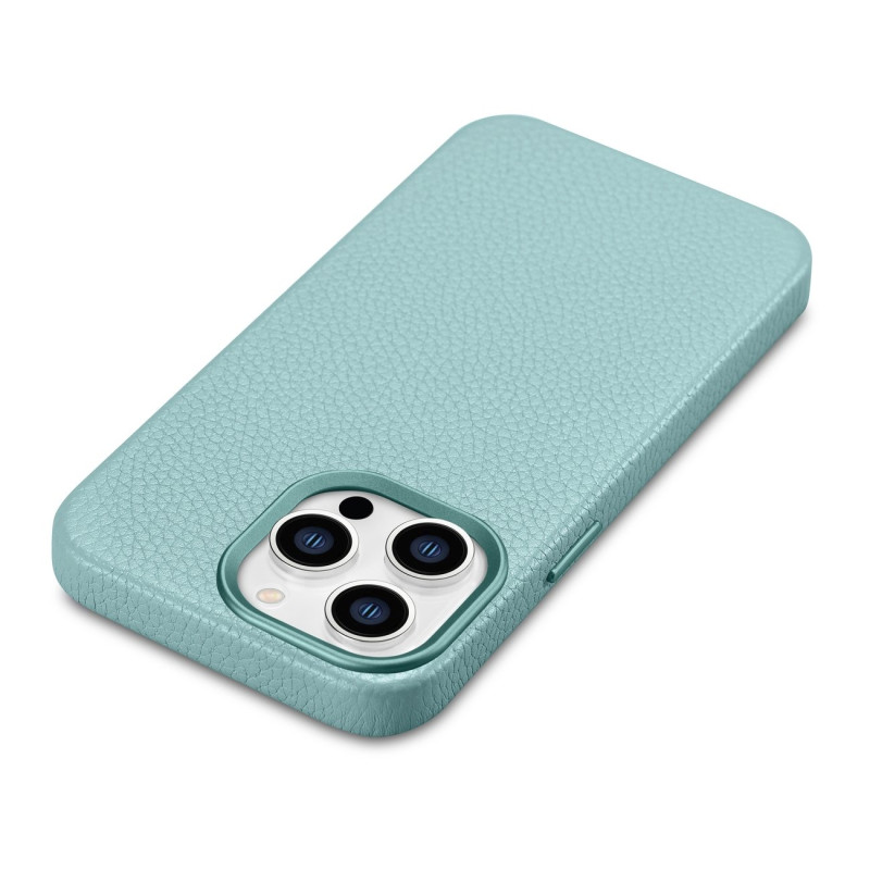 iPhone 14 Pro magnetinis odinis dėklas su MagSafe Litchi Premium Leather Case žalia spalva