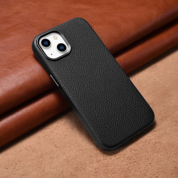 
iPhone 14 Plus magnetinis odinis dėklas su MagSafe Litchi Premium Leather Case juodu
