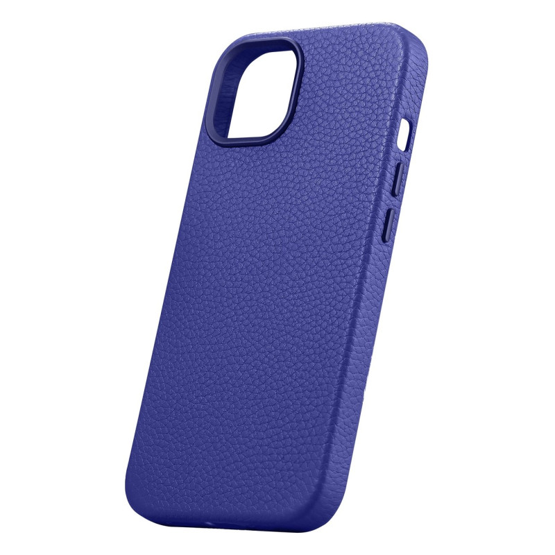 iPhone 14 Plus magnetinis odinis dėklas su MagSafe Litchi Premium Leather Case tamsiai mėlynu dėklu