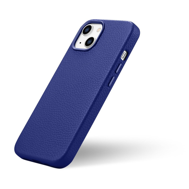 iPhone 14 Plus magnetinis odinis dėklas su MagSafe Litchi Premium Leather Case tamsiai mėlynu dėklu