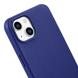 
iPhone 14 Plus magnetinis odinis dėklas su MagSafe Litchi Premium Leather Case tamsiai mėlynu dėklu
