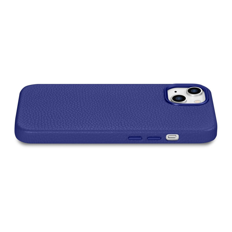 iPhone 14 Plus magnetinis odinis dėklas su MagSafe Litchi Premium Leather Case tamsiai mėlynu dėklu