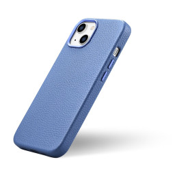 
iPhone 14 Plus magnetinis odinis dėklas su MagSafe Litchi Premium odiniu dėklu mėlynai
