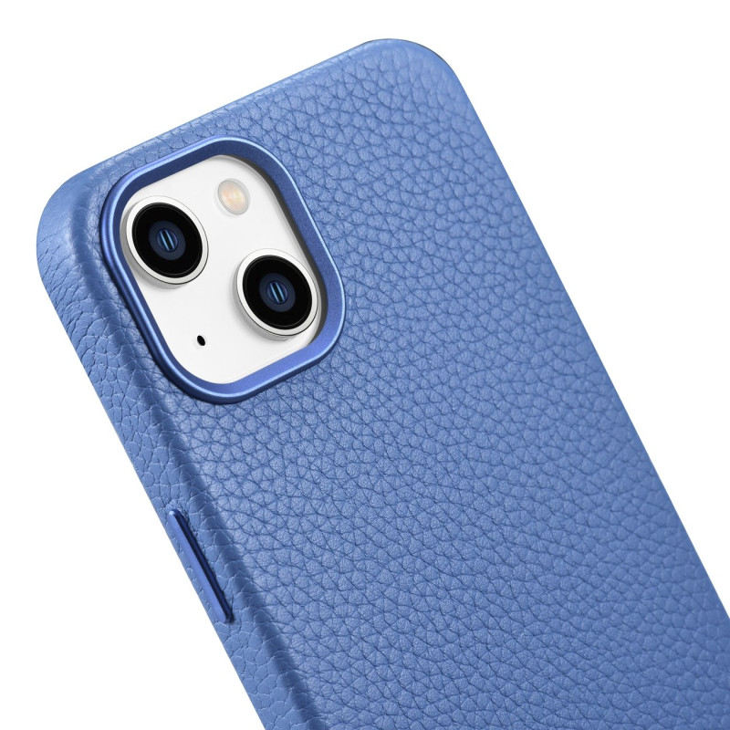 iPhone 14 Plus magnetinis odinis dėklas su MagSafe Litchi Premium odiniu dėklu mėlynai
