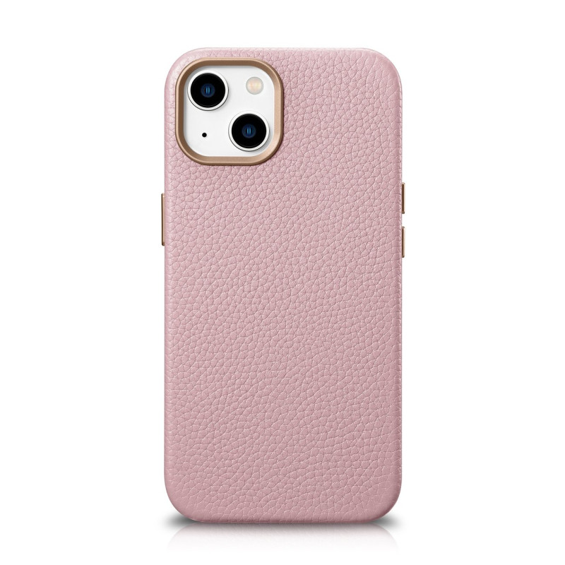 
iPhone 14 Plus magnetinis odinis dėklas su MagSafe Litchi Premium Leather Case rožiniu dėklu
