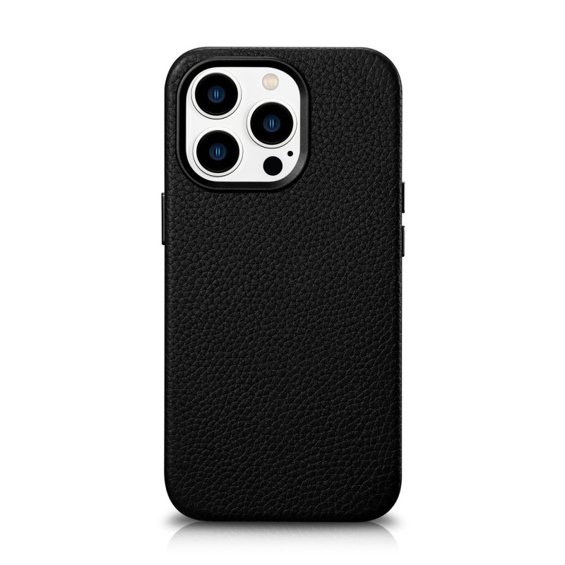 
iPhone 14 Pro Max magnetinis odinis dėklas su MagSafe Litchi Premium Leather Case juodu
