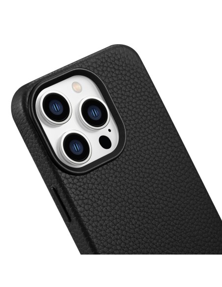 
iPhone 14 Pro Max magnetinis odinis dėklas su MagSafe Litchi Premium Leather Case juodu
