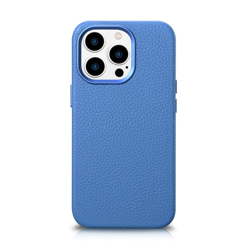 
iPhone 14 Pro Max magnetinis odinis dėklas su MagSafe Litchi Premium Leather Case mėlynu dėklu
