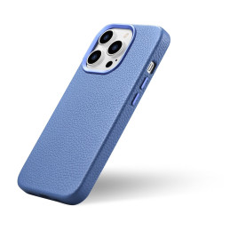 
iPhone 14 Pro Max magnetinis odinis dėklas su MagSafe Litchi Premium Leather Case mėlynu dėklu
