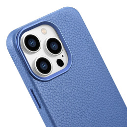 
iPhone 14 Pro Max magnetinis odinis dėklas su MagSafe Litchi Premium Leather Case mėlynu dėklu
