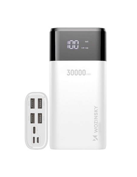 Powerbank 30000mAh Li-Po 4 x USB su LCD ekranu 2 A baltas