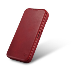 
„iPhone 14“ magnetinis atverčiamas dėklas „MagSafe CE Oil Wax Premium“ odinis bordo spalvos
