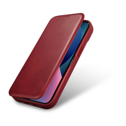 
„iPhone 14“ magnetinis atverčiamas dėklas „MagSafe CE Oil Wax Premium“ odinis bordo spalvos
