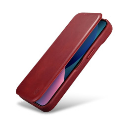 
„iPhone 14“ magnetinis atverčiamas dėklas „MagSafe CE Oil Wax Premium“ odinis bordo spalvos
