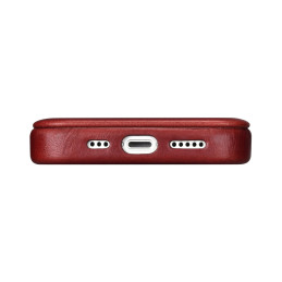 
„iPhone 14“ magnetinis atverčiamas dėklas „MagSafe CE Oil Wax Premium“ odinis bordo spalvos
