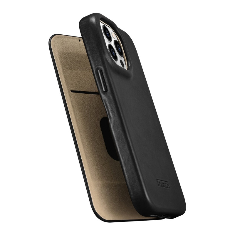 „iPhone 14 Pro“ magnetinis atverčiamas dėklas „MagSafe CE Oil Wax Premium Leather Black“.